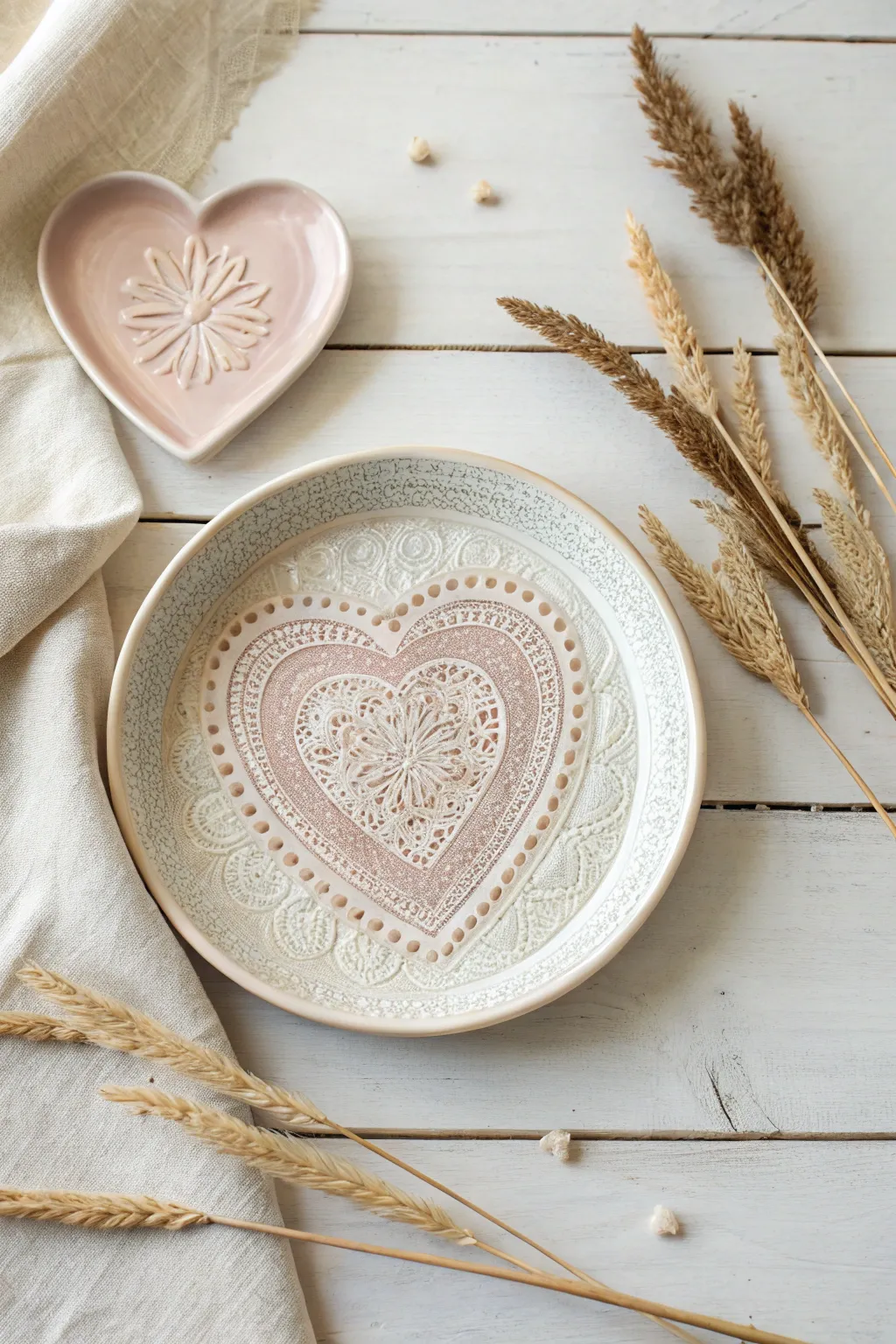 Embrace timeless elegance with vintage heart motifs that add a touch of nostalgic charm to your tableware.