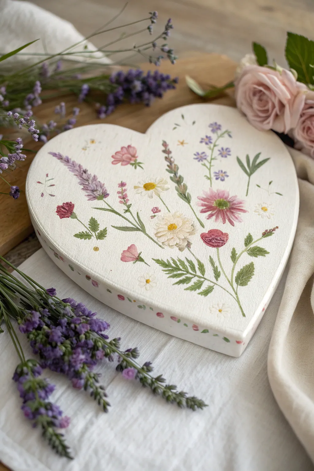 Embrace vintage charm with a delicate floral heart canvas, perfect for adding a touch of romance to any space.