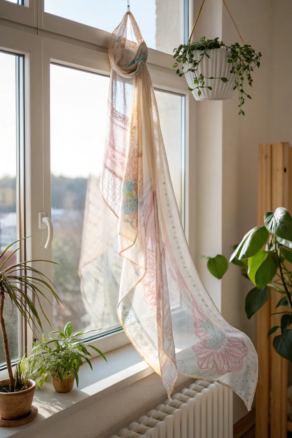 Transform your mornings with the enchanting glow of upcycled scarf suncatchers.