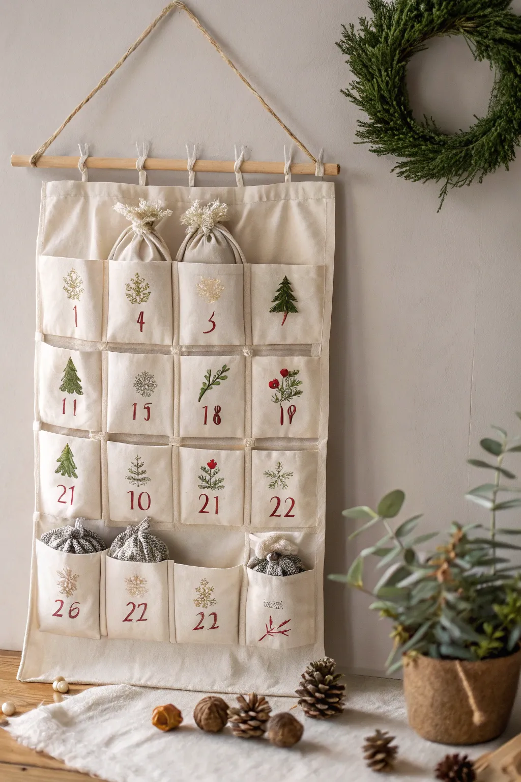 Countdown to the holidays in style with a handmade fabric advent calendar that adds a touch of warmth and charm.