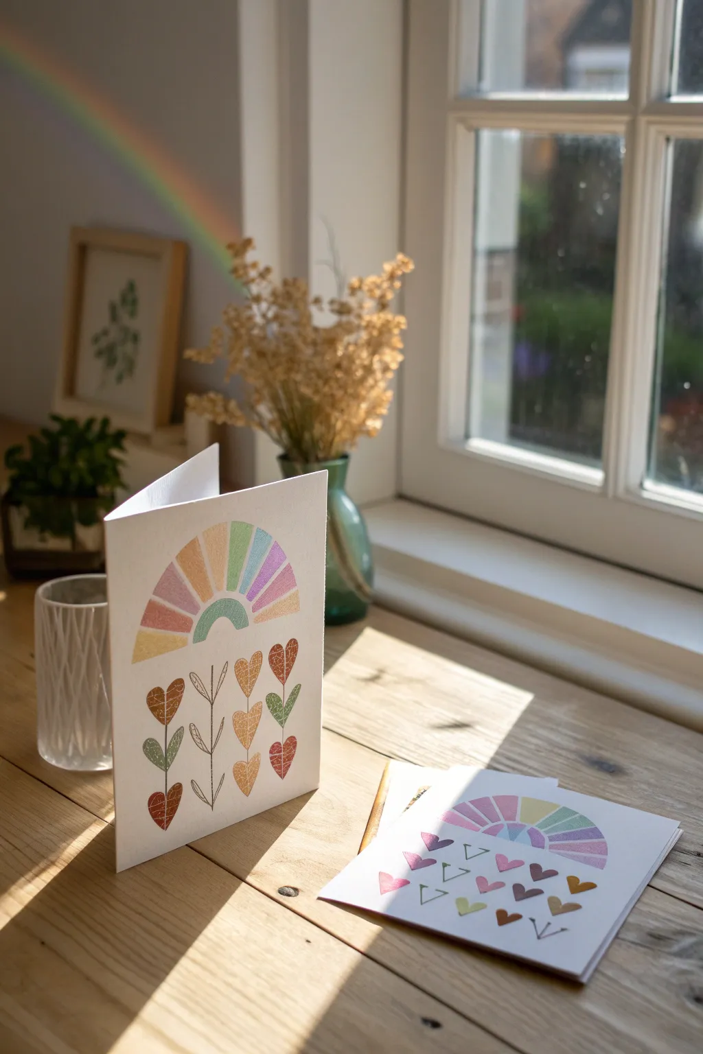 Capture the magic of childhood creativity with this charming suncatcher birthday card that dances with light and color.