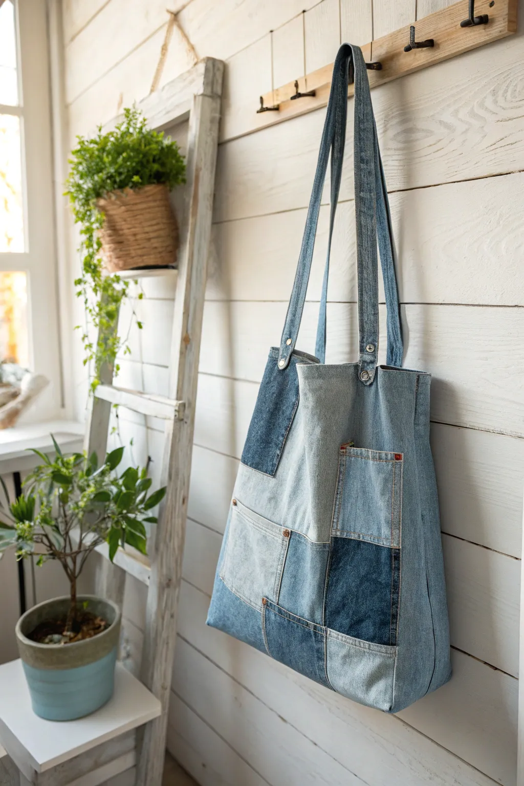 Elevate your style with sustainable chic: a handcrafted upcycled denim tote bag that's as beautiful as it is eco-friendly.