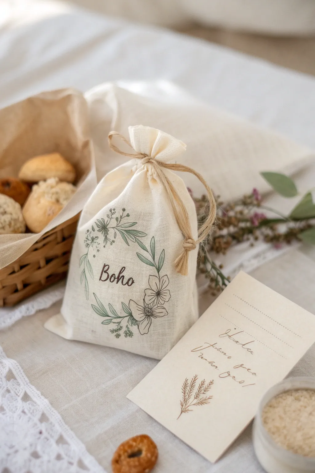 Elegant simplicity meets personal charm with customized bridal shower favor bags.