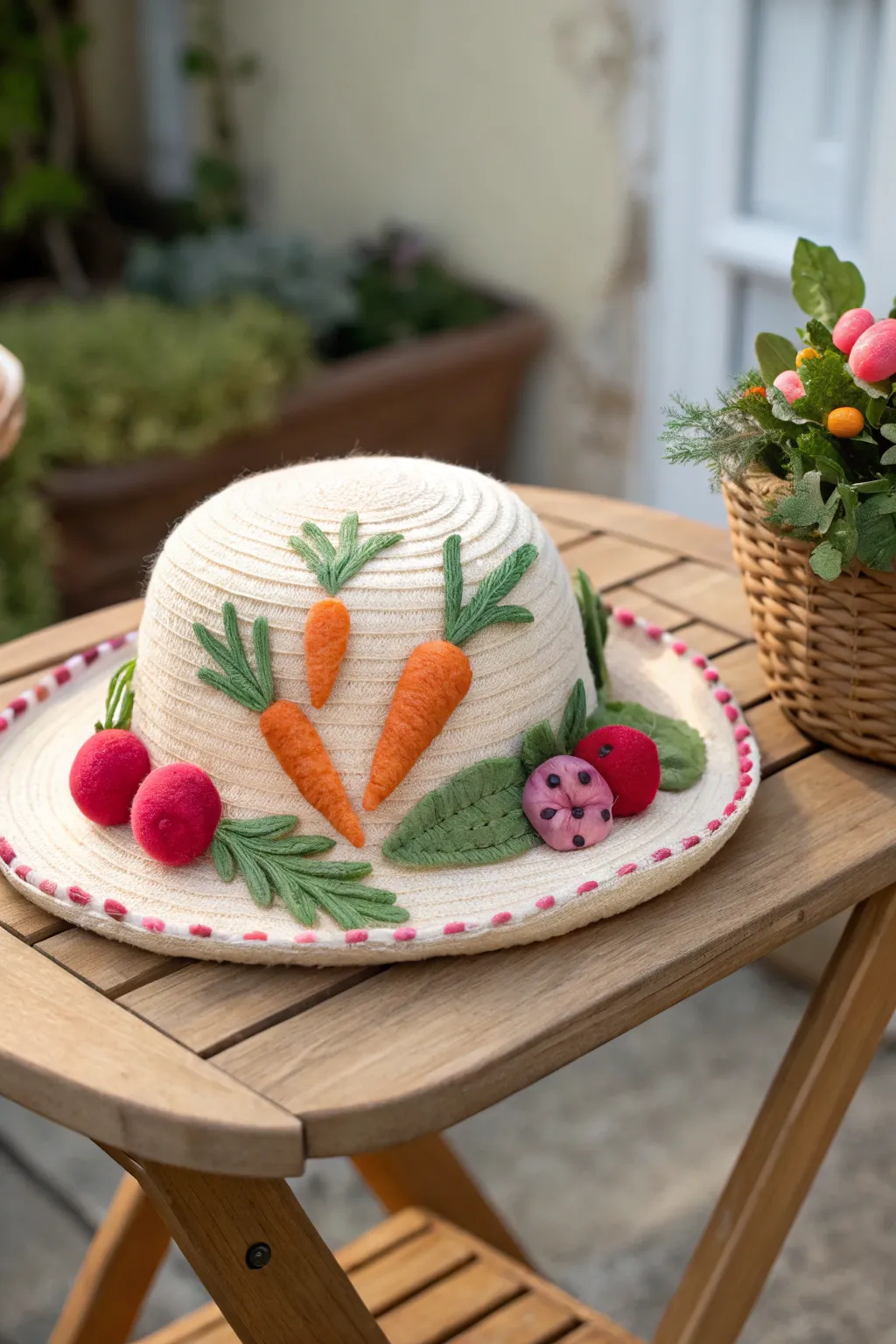 Embrace the playful charm of spring with this whimsical veggie patch bonnet. 🌿🥕