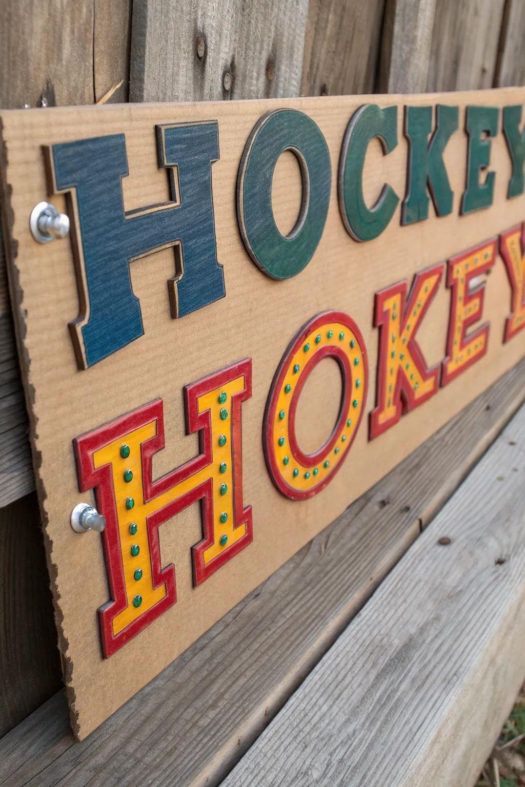 Show your team spirit with style and sustainability using a handcrafted sign made from recycled materials.