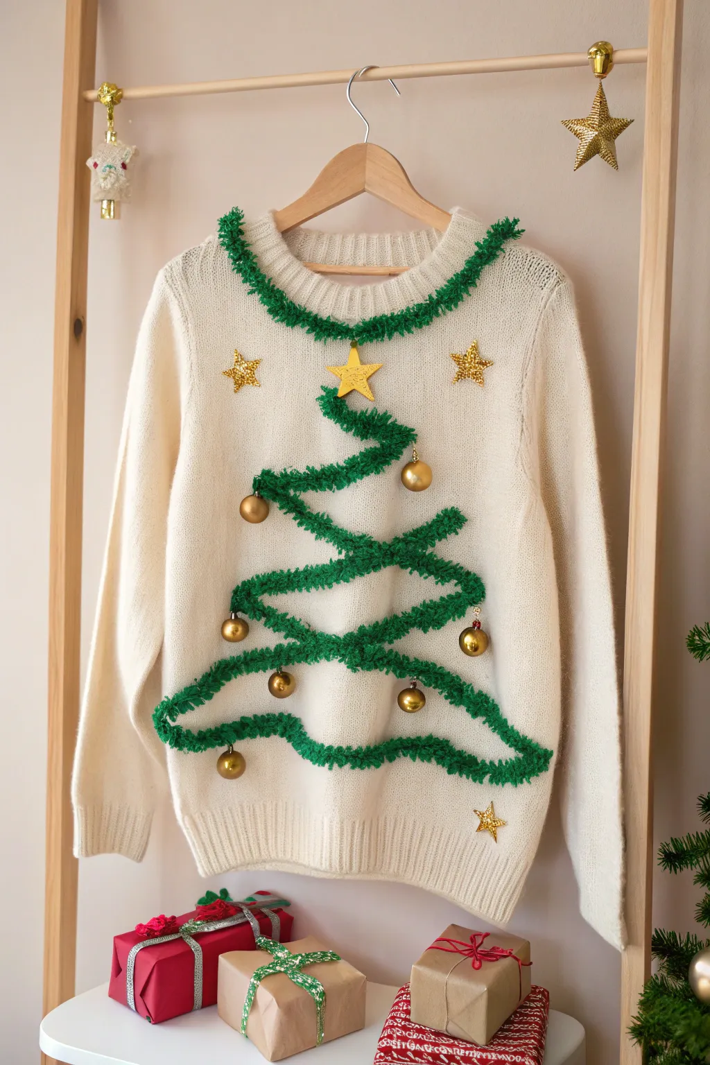 Elevate your holiday wardrobe with this charming Christmas Tree Couture sweater—where whimsy meets minimalist elegance.