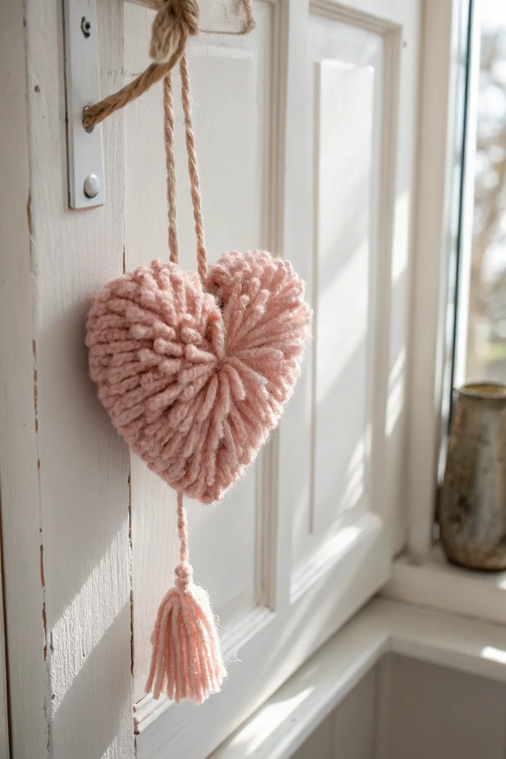Add a touch of whimsy and warmth to your space with handcrafted heart pom-poms.