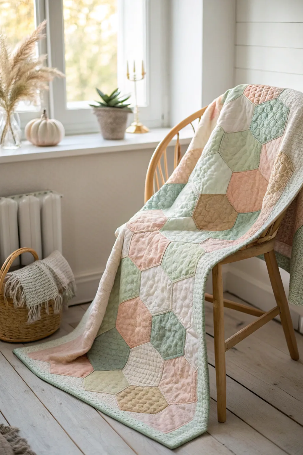 Wrap yourself in the warmth of handcrafted beauty with this honeycomb quilt.