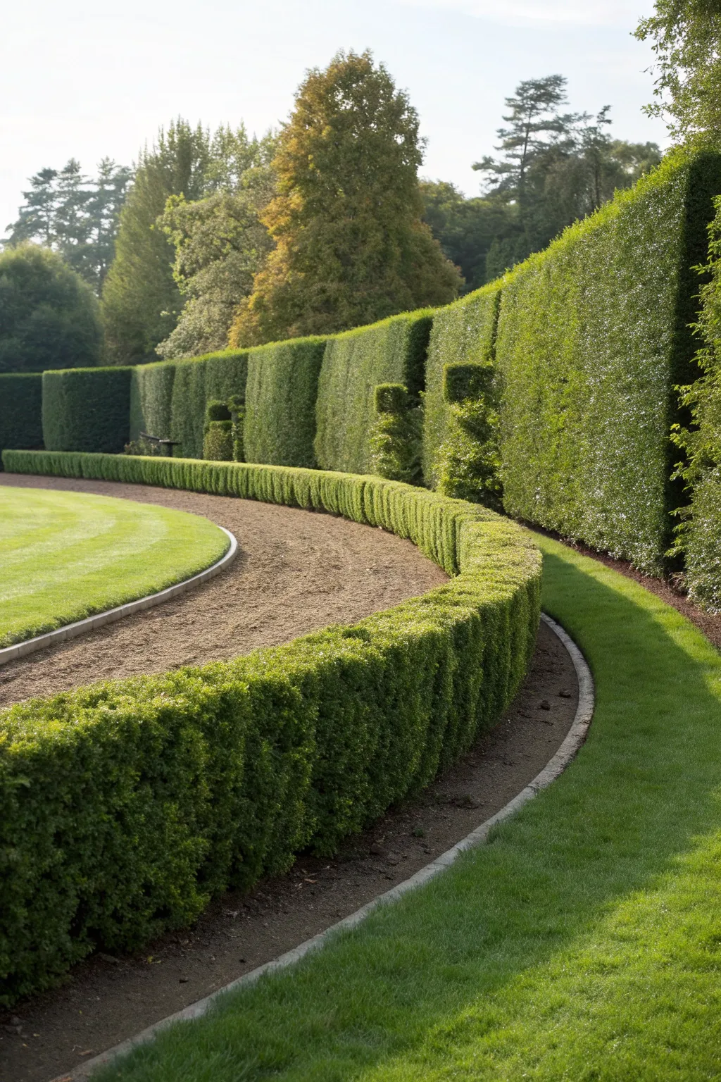 Craftsmanship meets nature: A seamless blend of hedges creating a perfect backstop for your horseshoe games.