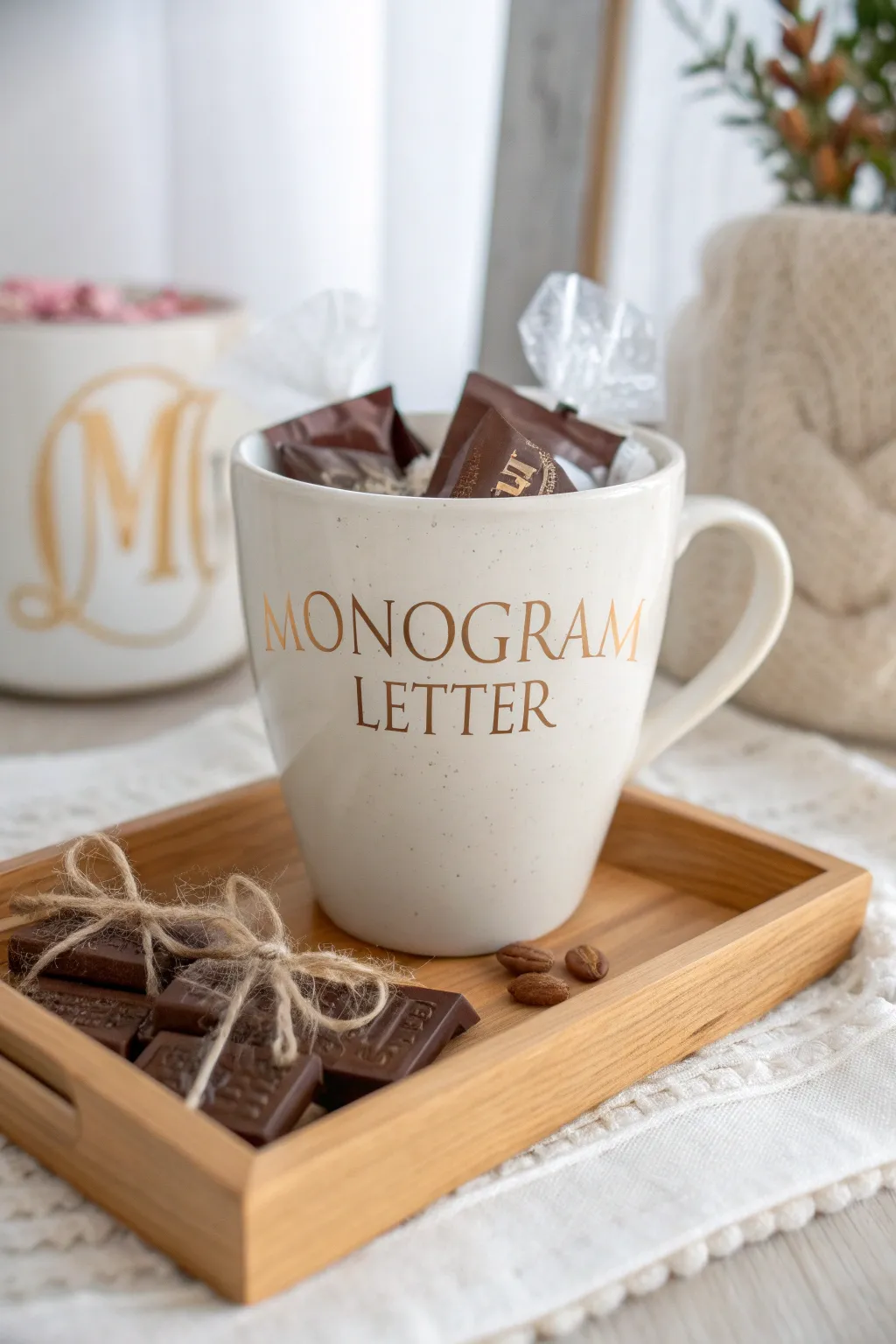 Elevate your gifting with a chic monogram mug, perfect for cozy hot chocolate moments.