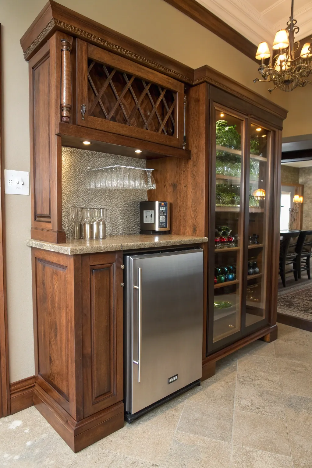 Elevate your home bar with a stylish mini fridge that marries classic woodcraft with modern convenience.