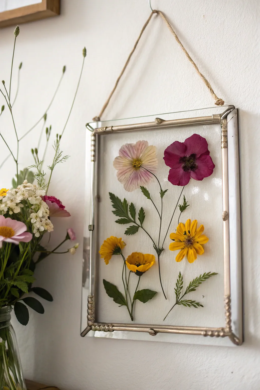 Capture nature's beauty with pressed flower glass art.