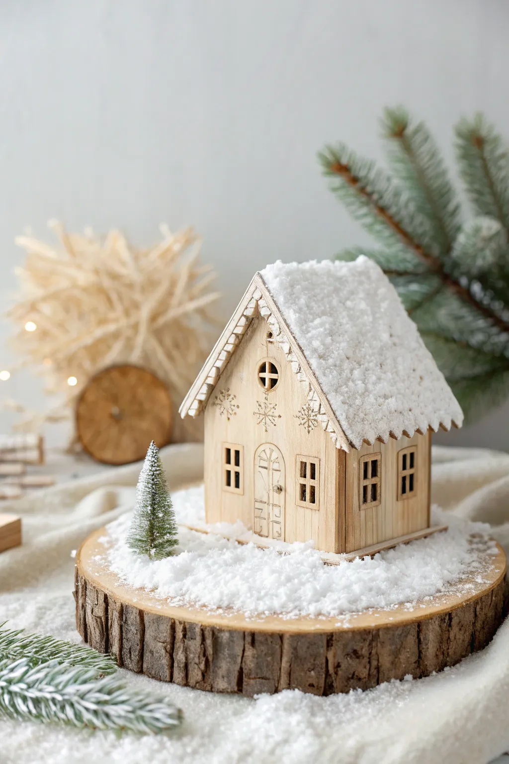 Embrace the magic of a winter wonderland with this elegant snowy village display.