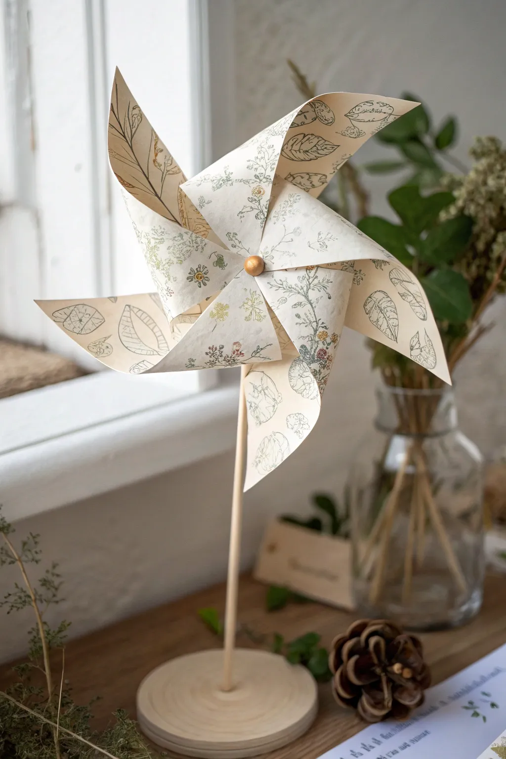 Capture the magic of a breeze with this elegant paper windmill, a perfect blend of simplicity and whimsy for your creative corner.