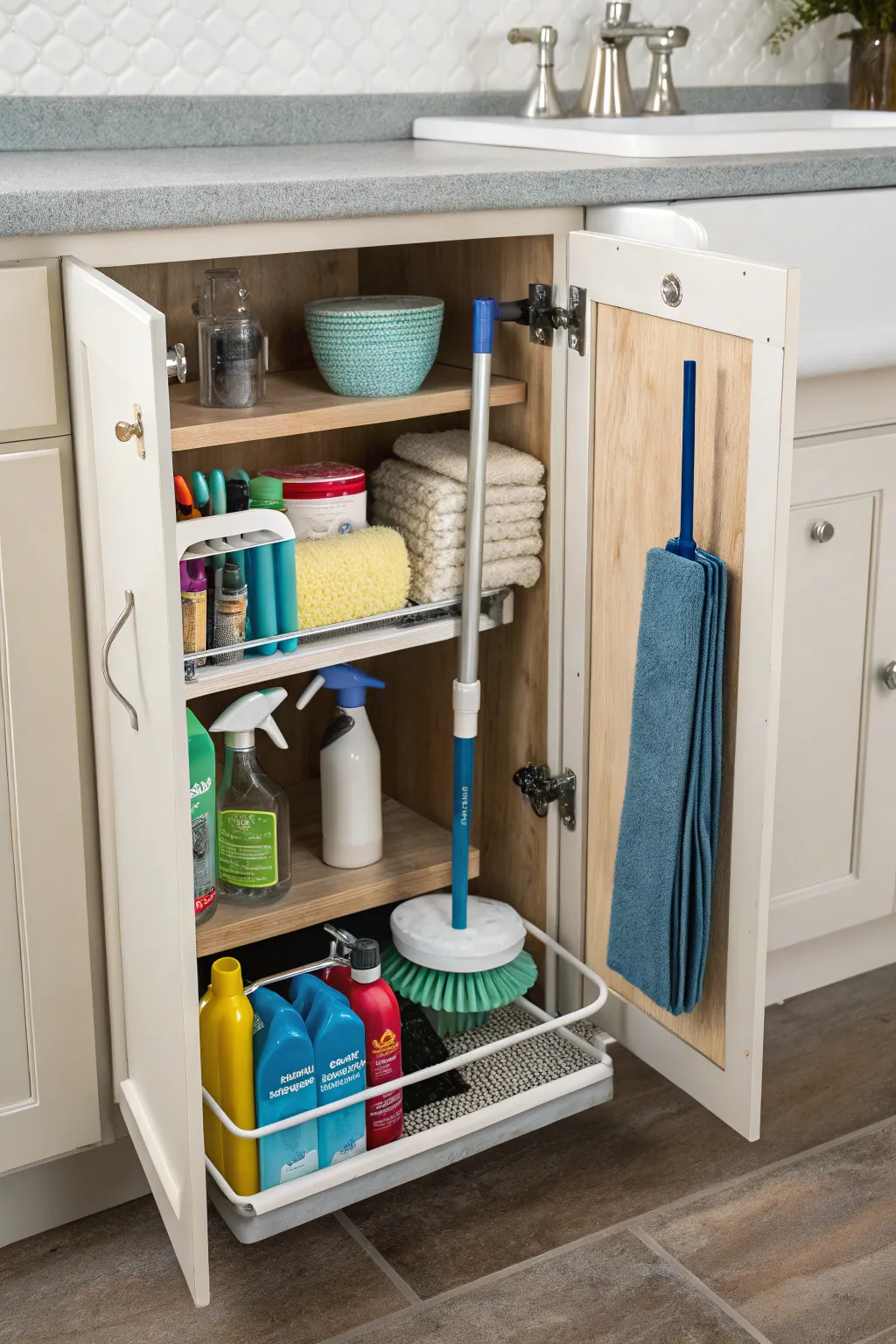 Tension rods offer a clever solution for extra storage.