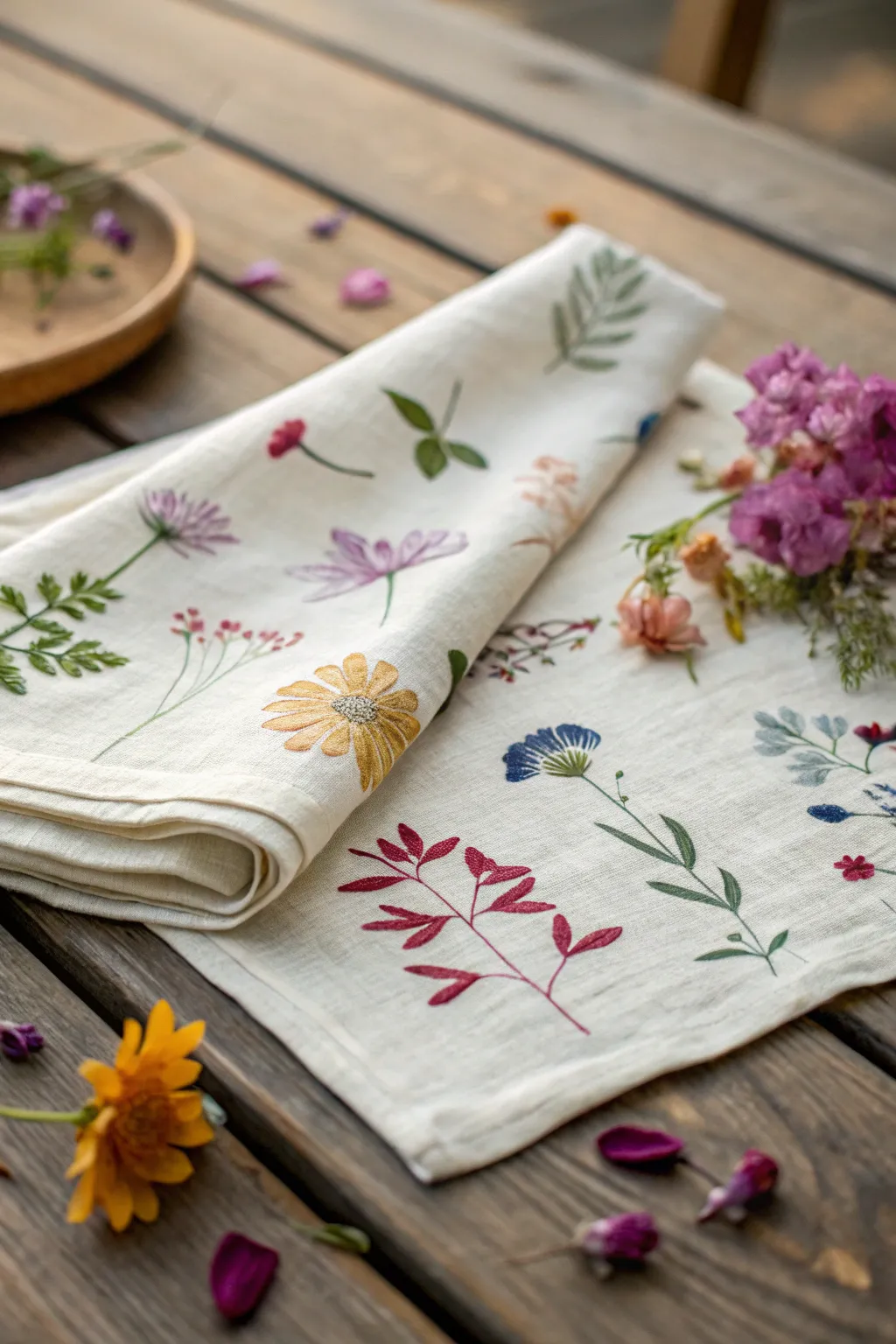 Transform your textiles with the beauty of nature - pound flower pigments into fabric for unique, botanical prints.