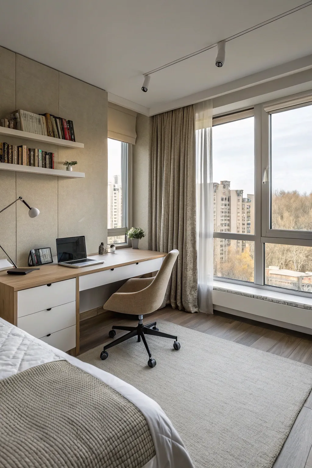 A workspace within a bedroom adds function without sacrificing style.