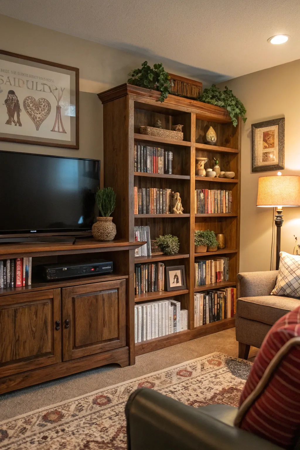 A bookshelf under your TV combines entertainment and literature beautifully.