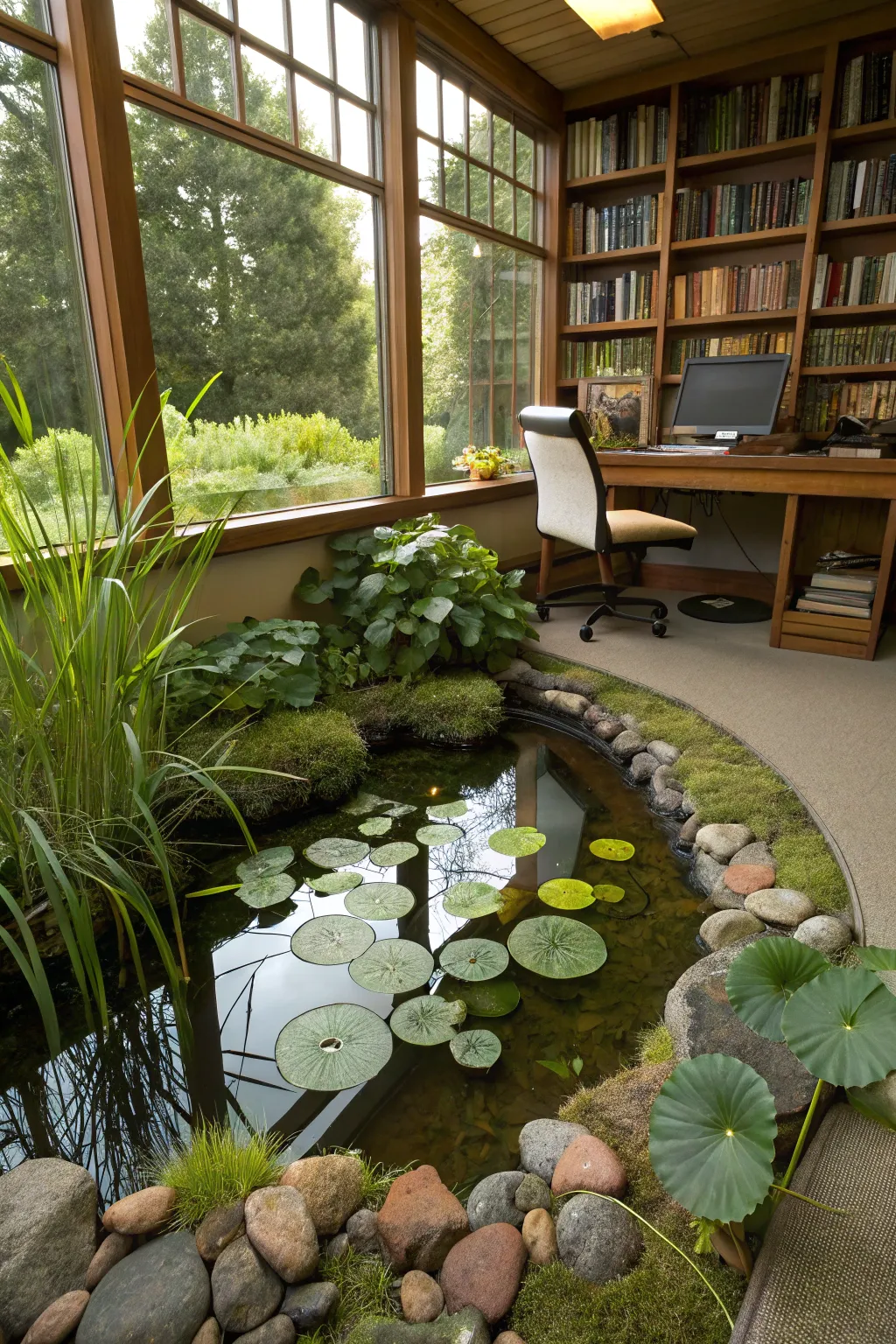 Create a serene indoor water garden for a touch of tranquility.