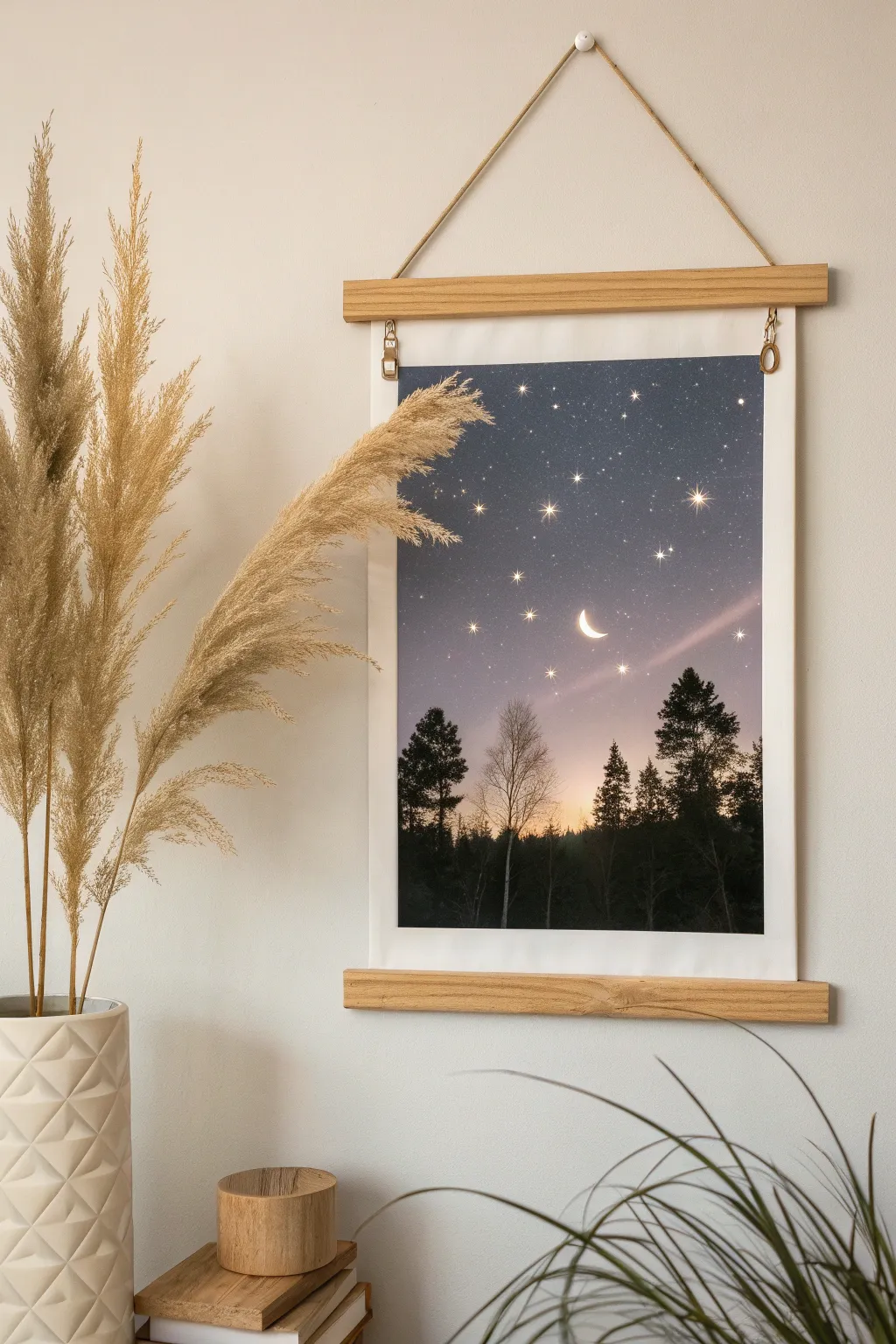 Illuminate your space with a touch of magic: LED-lit night sky poster for a cozy, minimalist vibe.