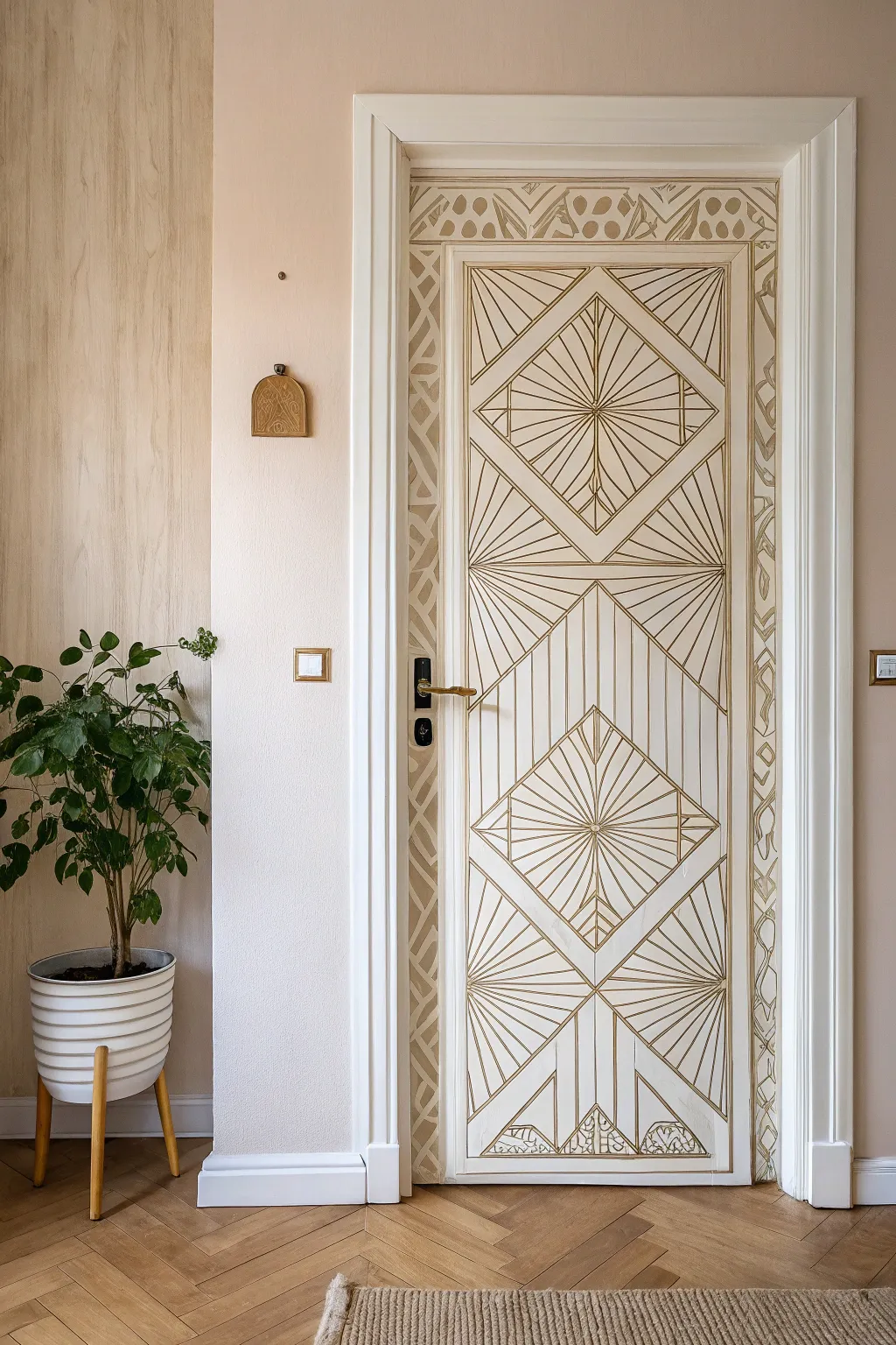 Transform your space with effortless geometric tape designs for a chic and modern door makeover.