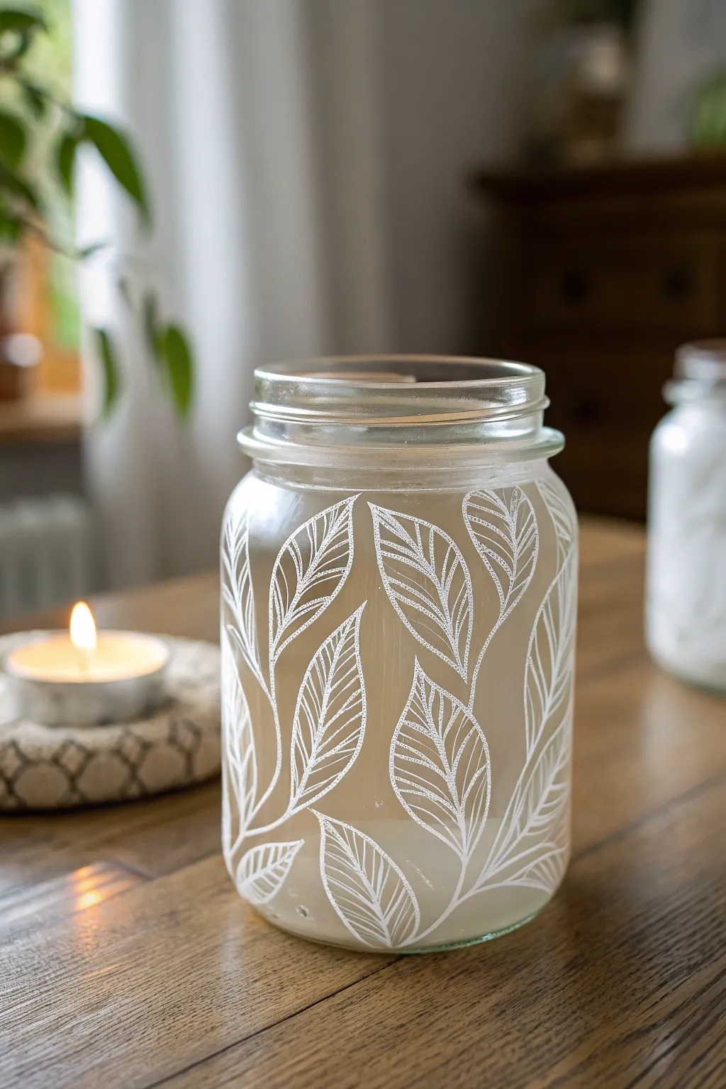 Embrace the serene beauty of nature with this minimalist leaf-patterned jar. 🍃✨