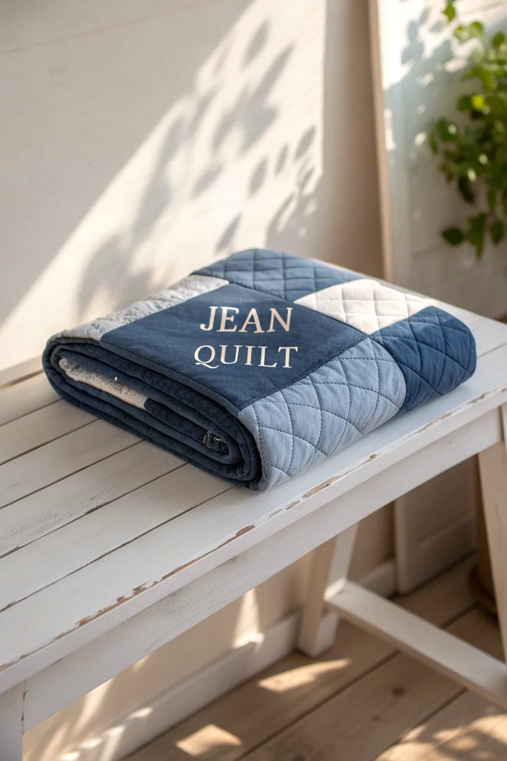 Embrace the charm of personalization with a monogrammed jean quilt, a perfect blend of simplicity and thoughtful craftsmanship.