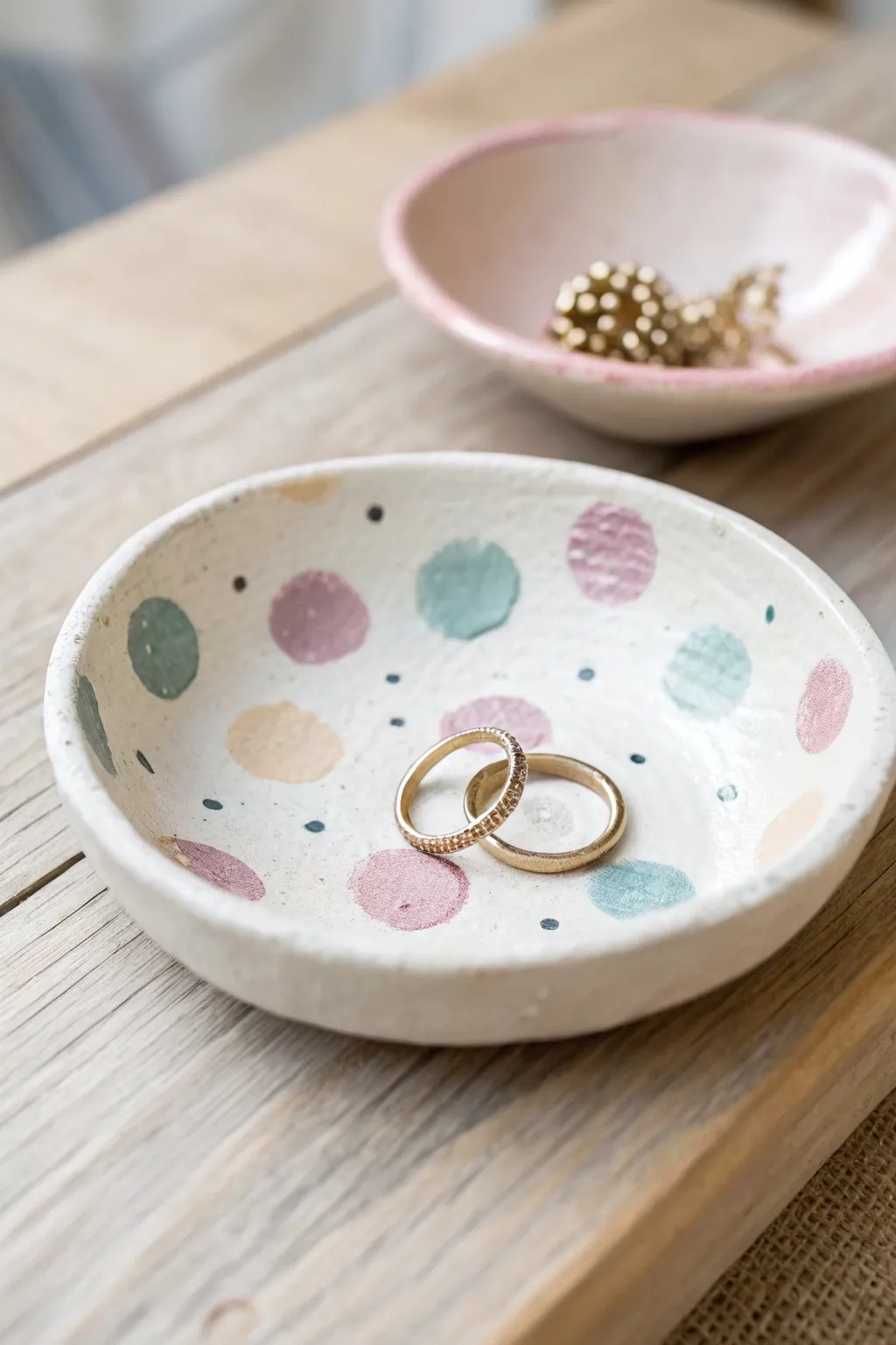 Add a touch of whimsy to your space with this charming polka dot jewelry dish.