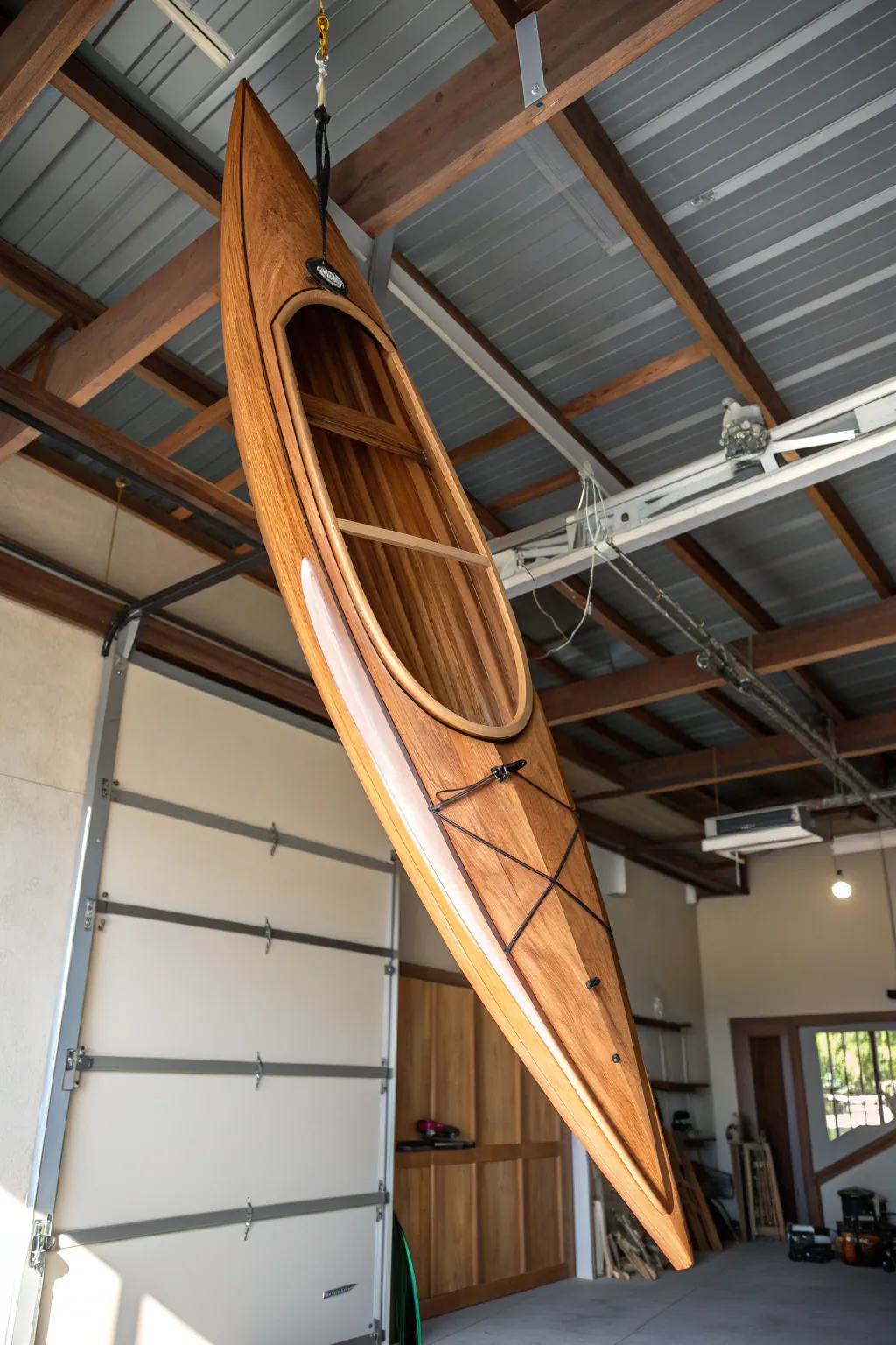 Elevate your space: Stylish overhead storage for the artisan kayak enthusiast.