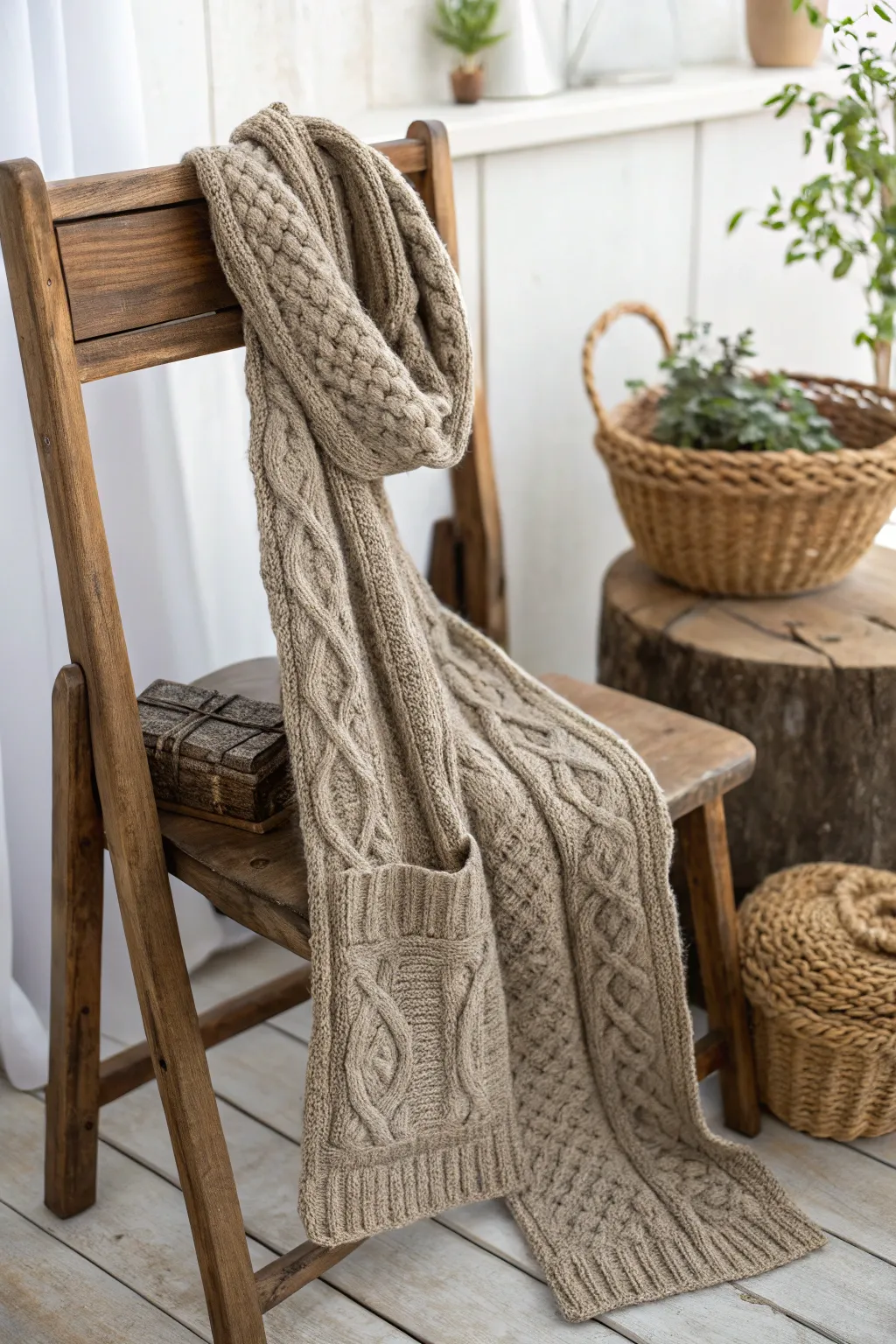 Wrap yourself in warmth and style with this pocketed knit scarf, the perfect blend of function and fashion.