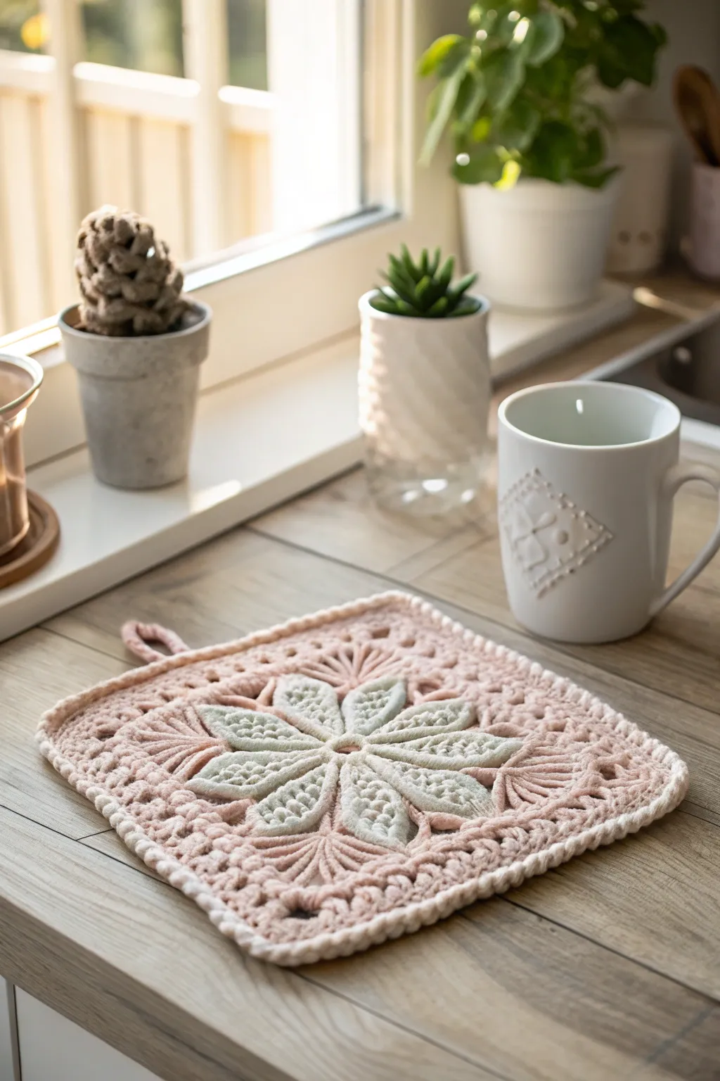 Elevate your kitchen's charm with these handcrafted knitted pot holders, where simplicity meets elegance.