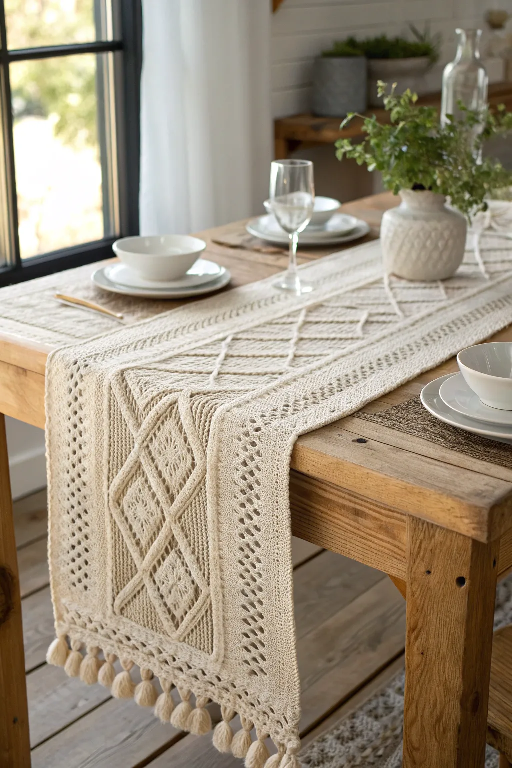 Transform your dining space with the timeless elegance of a knit table runner.