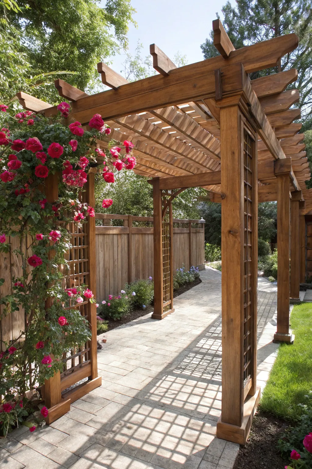 Transform your backyard with a handcrafted pergola: where craftsmanship meets nature's elegance.