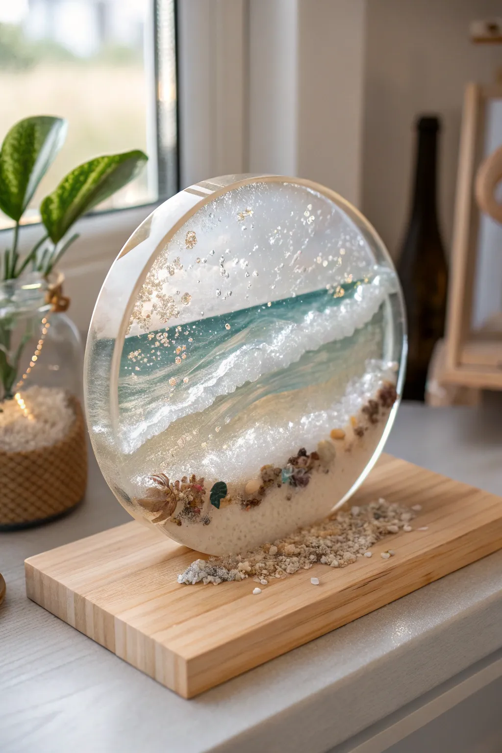 Illuminate your space with the ethereal glow of layered resin art.