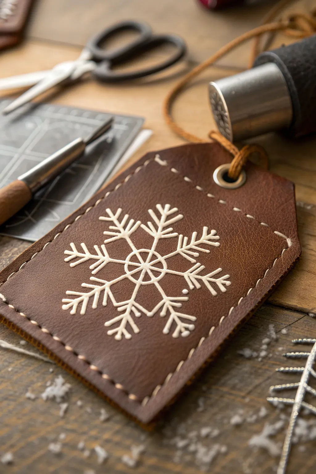 Craftsmanship meets the season: Snowflake-stamped leather for a winter touch.