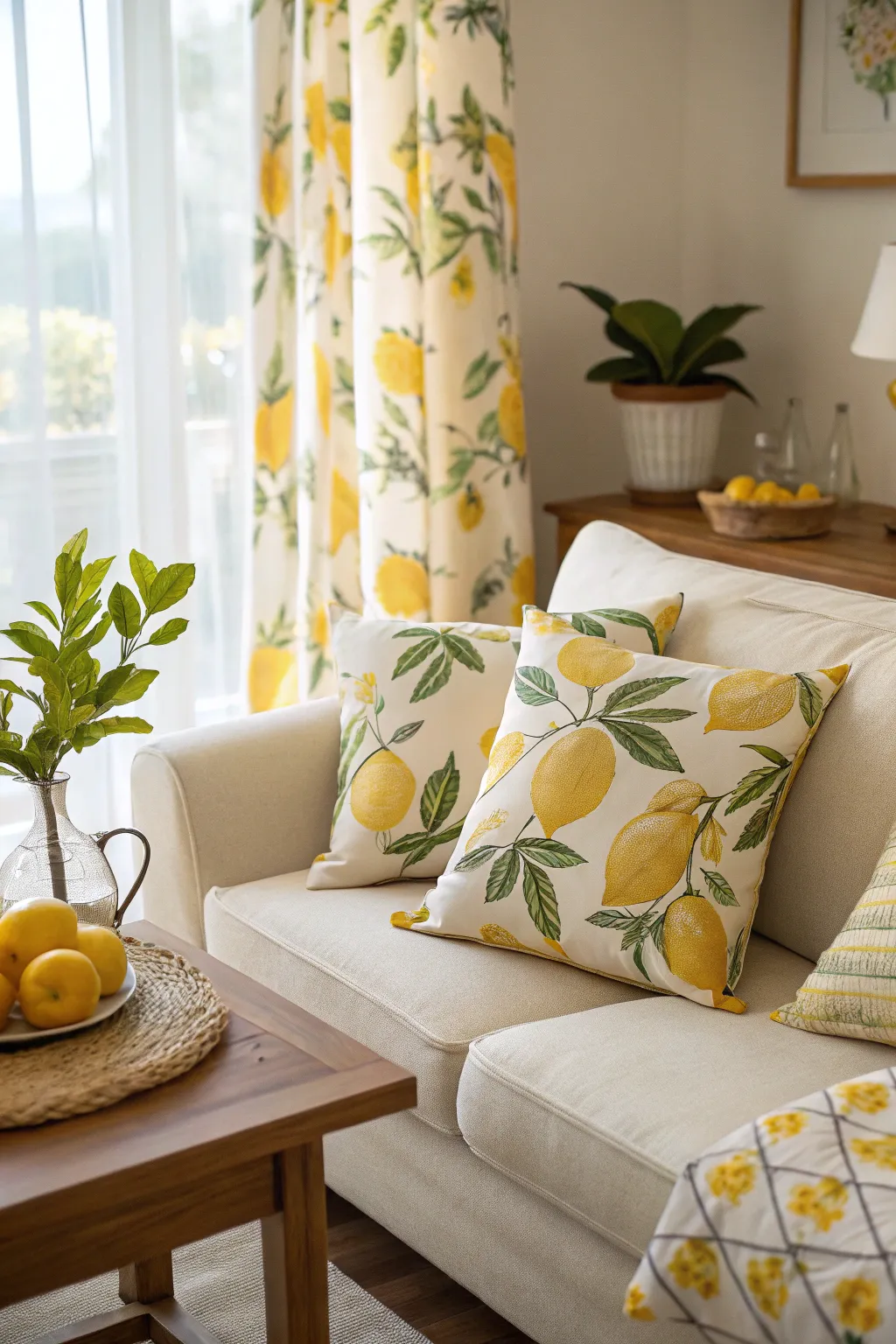 Lemon-patterned fabrics bring a playful element to decor.