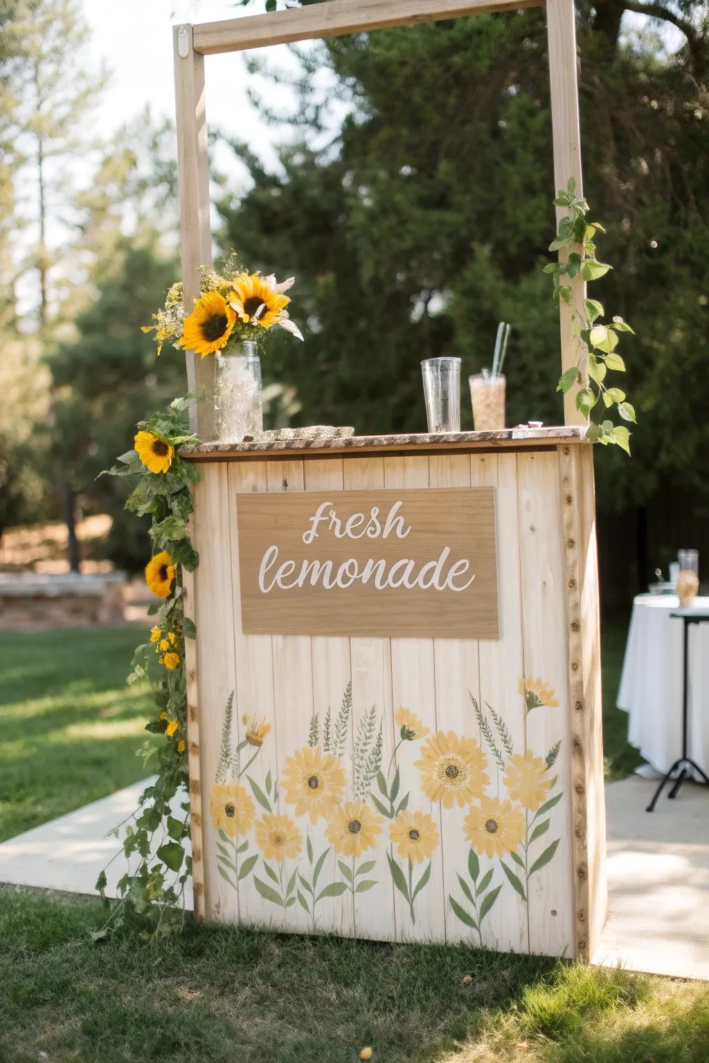 Embrace the season with a sunflower-kissed lemonade stand sign, where simplicity meets natural beauty.