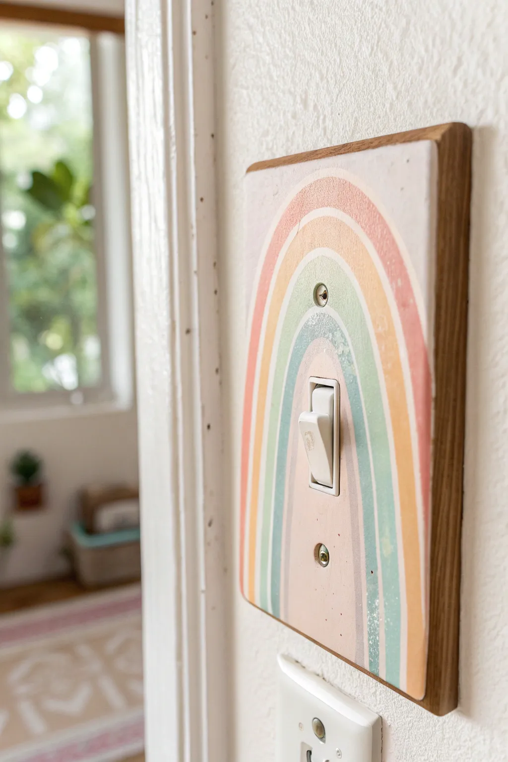 Bring a touch of joy to your space with a rainbow light switch cover that radiates positivity and style.