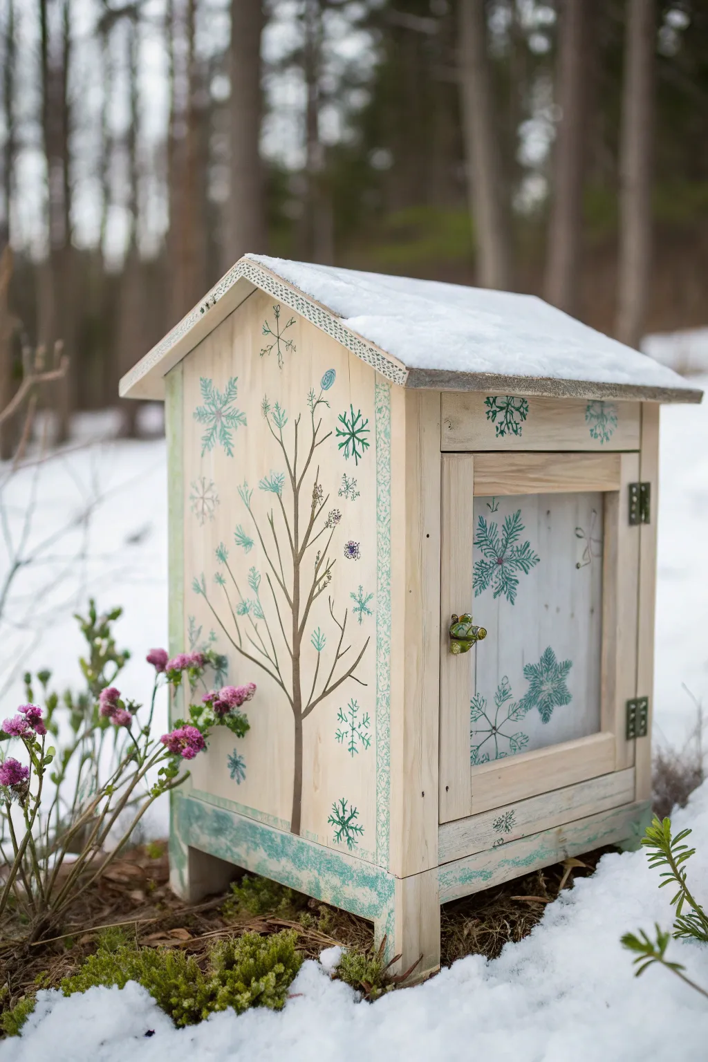 Transform your little free library with seasonal elegance, from winter snowflakes to spring blossoms. 🌸❄️