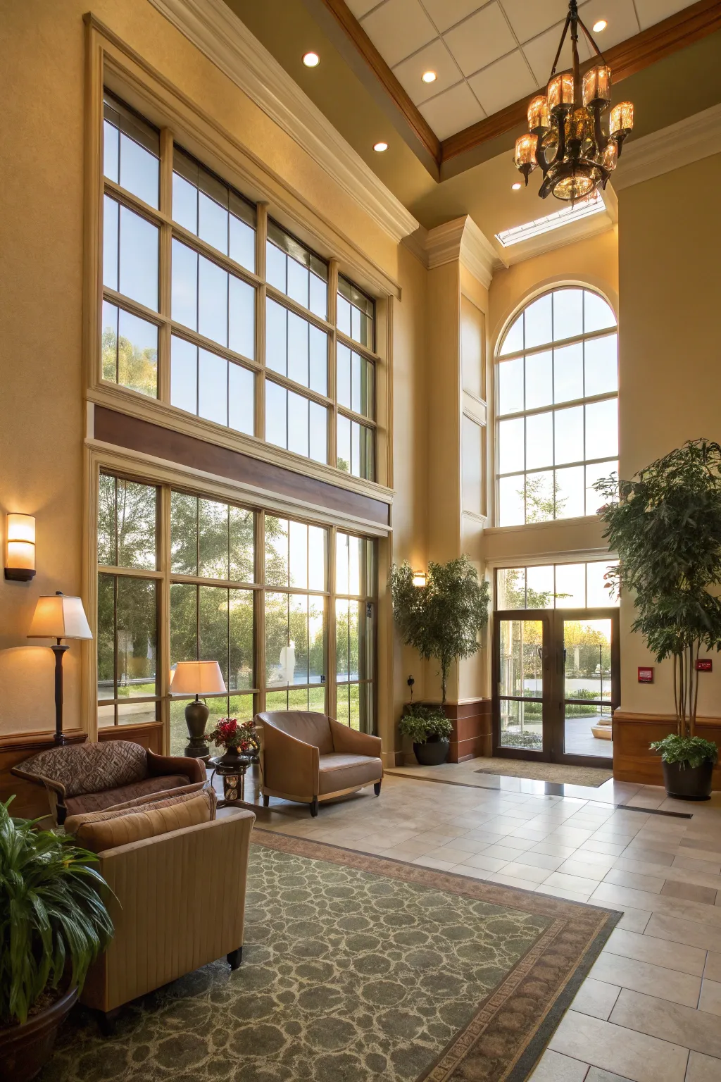 Natural light illuminating a modern lobby.