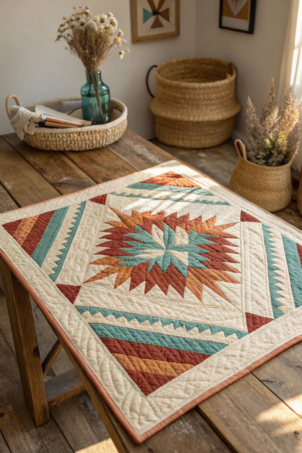 Embrace Southwest charm with this stunning log cabin quilt design, where warmth meets desert magic.