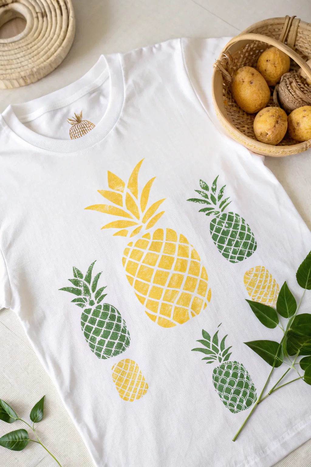 Unleash your creativity with these charming pineapple-stamped t-shirts! A fun and crafty way to bring a piece of paradise to your wardrobe. 🌴🍍 #DIYFashion #CraftyKids