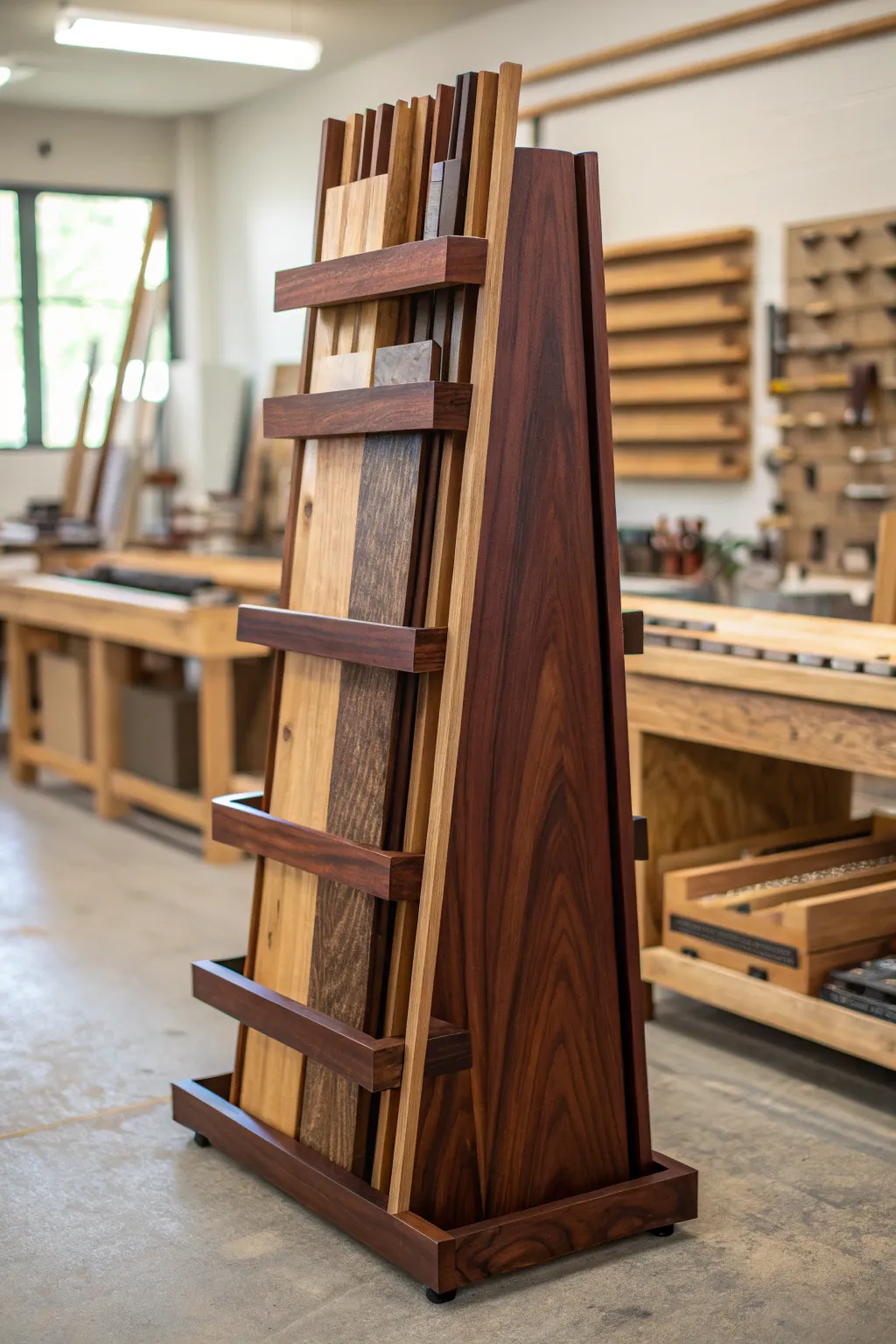Elevate your workshop with a beautifully crafted freestanding lumber rack—mobility and style in one.