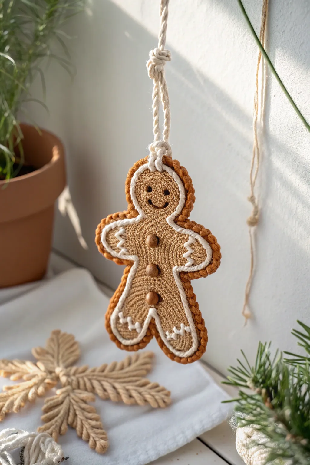 Add a touch of boho charm to your holiday decor with this delightful macrame gingerbread man ornament!