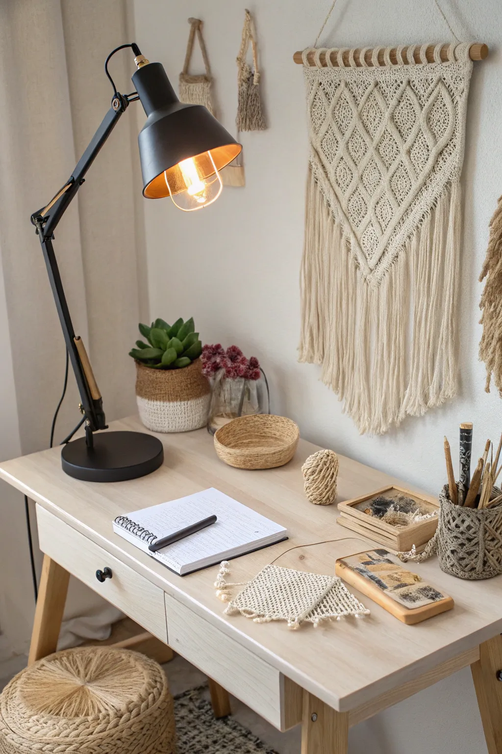 Illuminate your creativity with adjustable lighting for the perfect macrame setup.