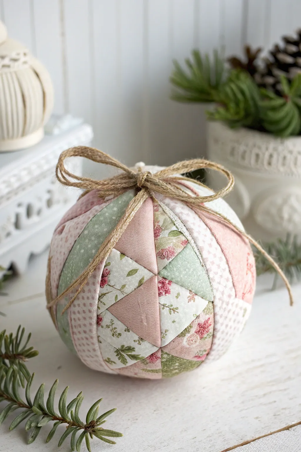 Transform your holiday decor with eco-friendly elegance: fabric-wrapped baubles for a touch of handcrafted charm.