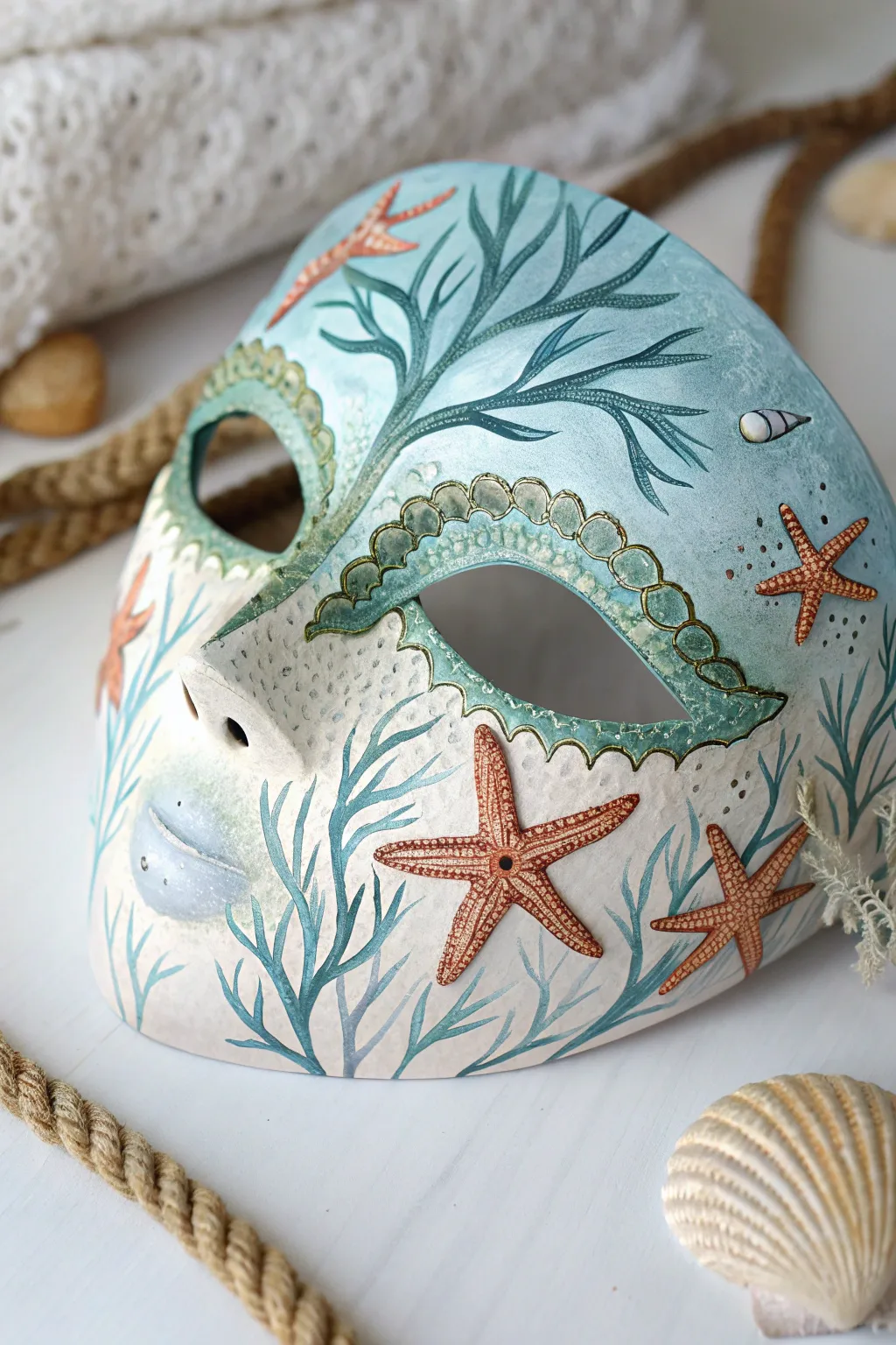 Dive into creativity with this stunning ocean-inspired mask, where artistry meets the serene beauty of the sea.