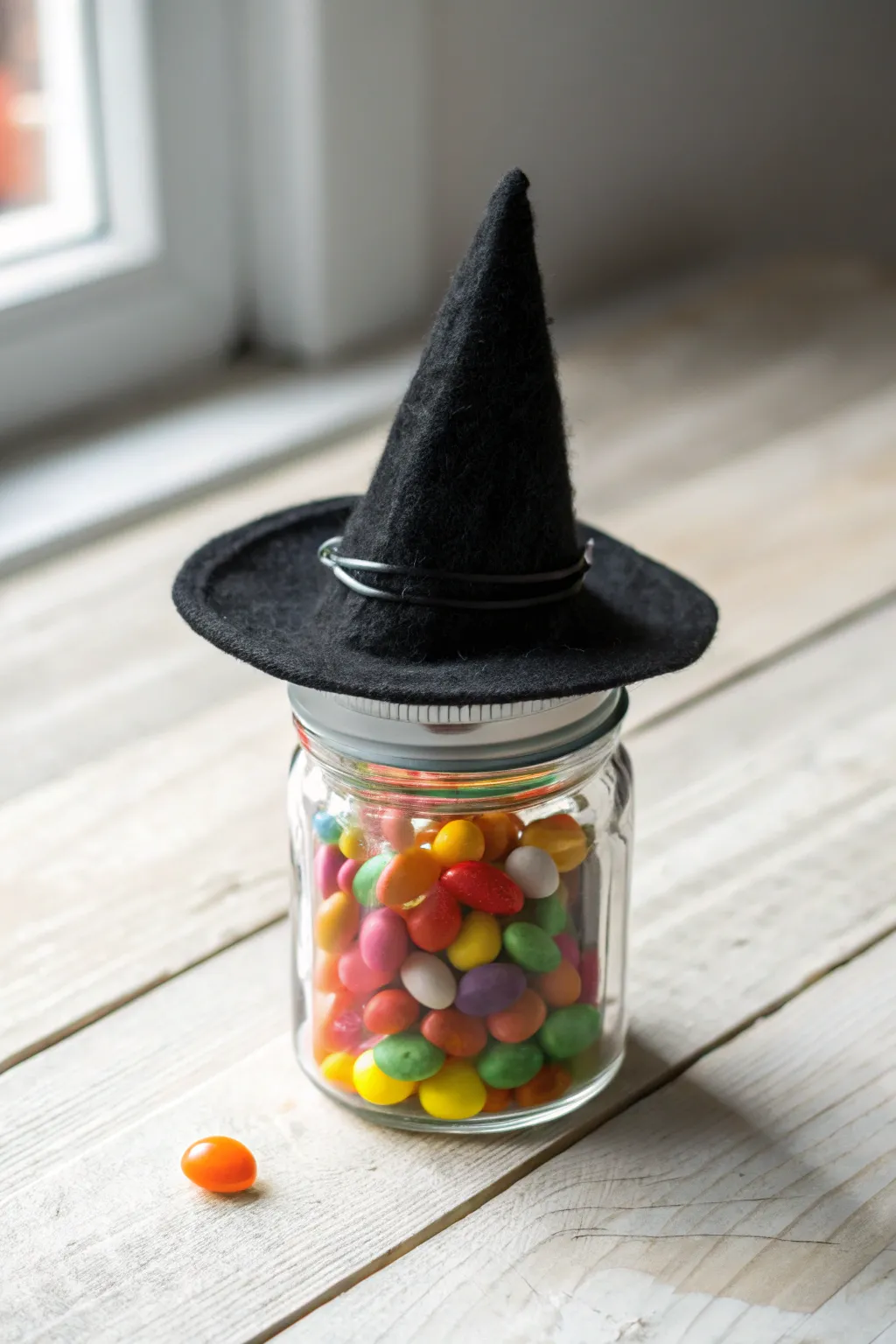 Enchant your Halloween decor with charming witch hat mason jars, a perfect blend of minimalism and whimsy!