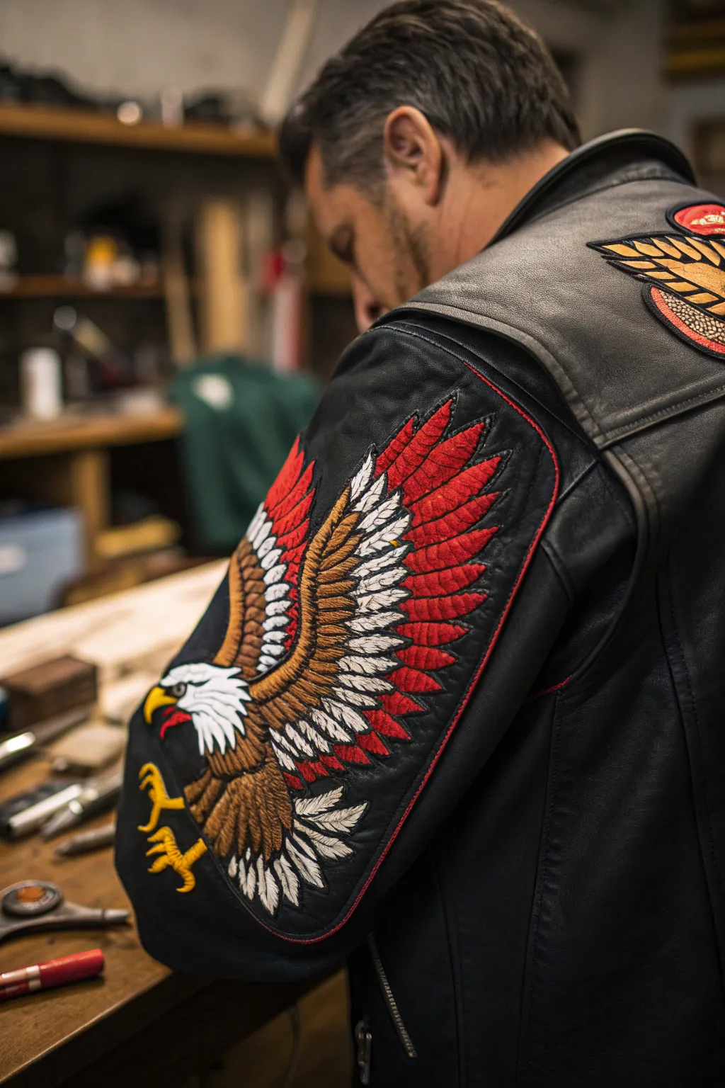 Let your spirit animal take flight with this handcrafted eagle patch, a bold statement of freedom and strength.