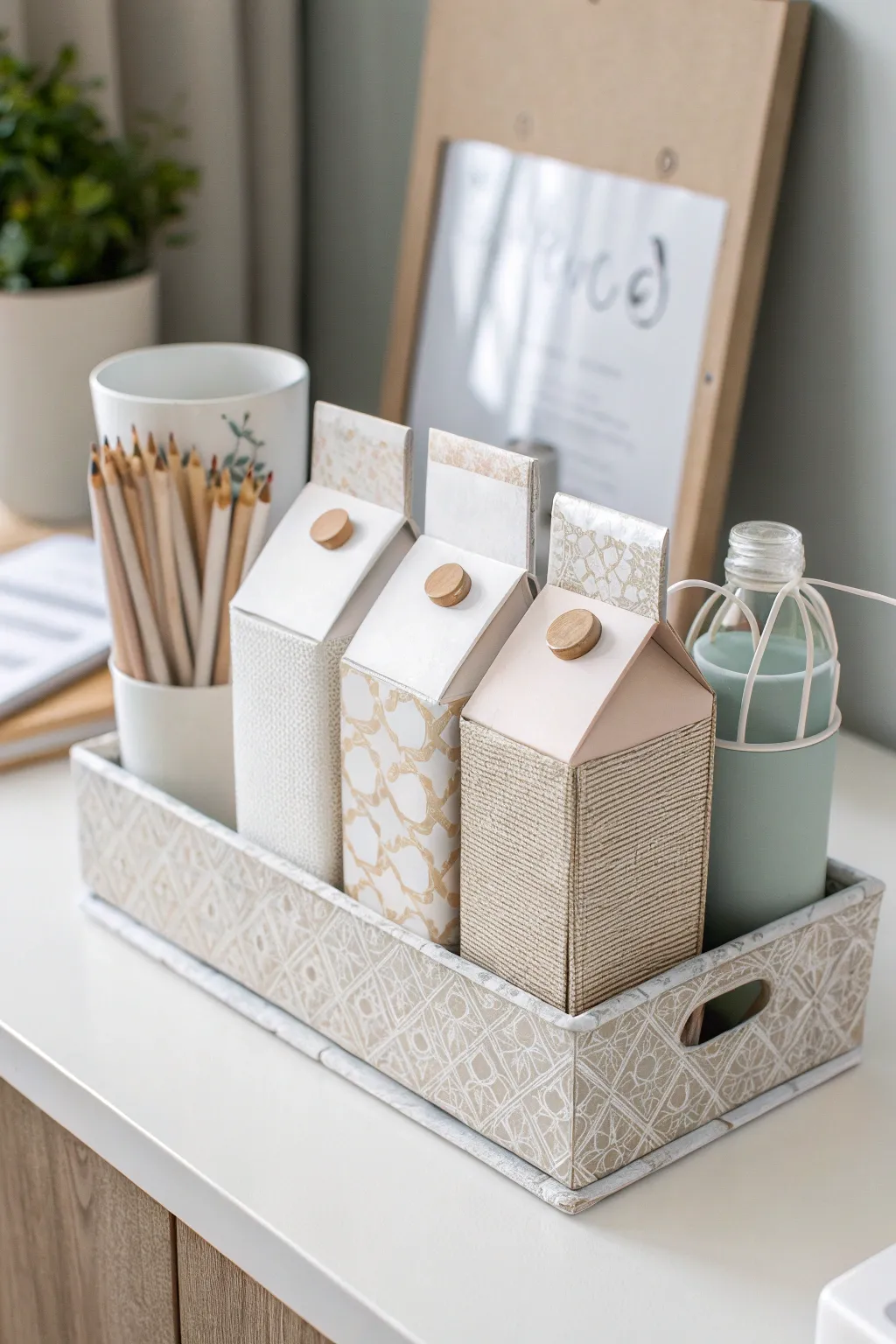 Transform your space with minimalist elegance – milk carton organizers that blend simplicity and style. 🌿✨